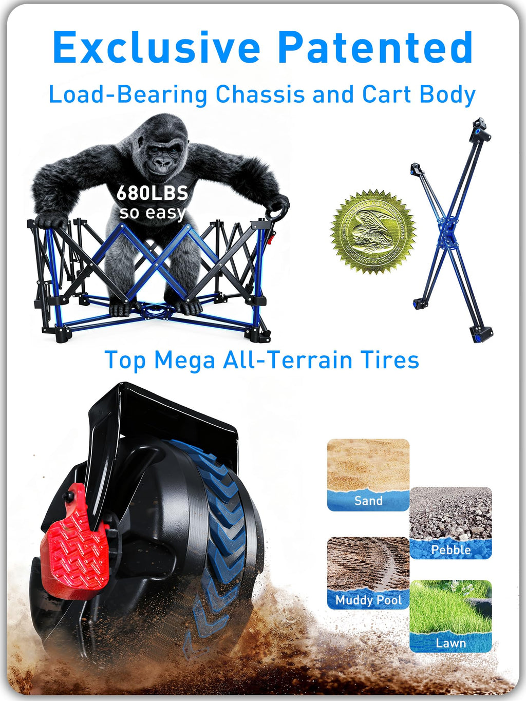 700L Double Tabletop Wagon with Big Wheel U81518