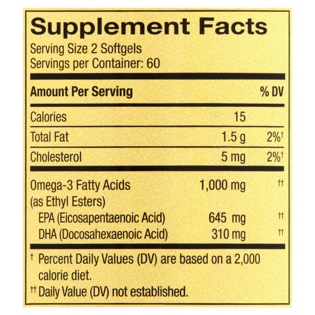 Omega-3 Fish Oil 1000 mg 120 Count Softgels Dietary Supplement P7384