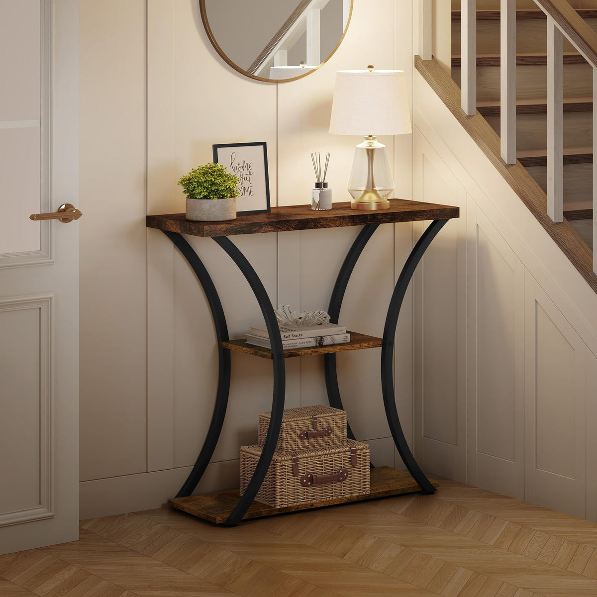 3 Tier Console Table with Open Wood Shelves F160