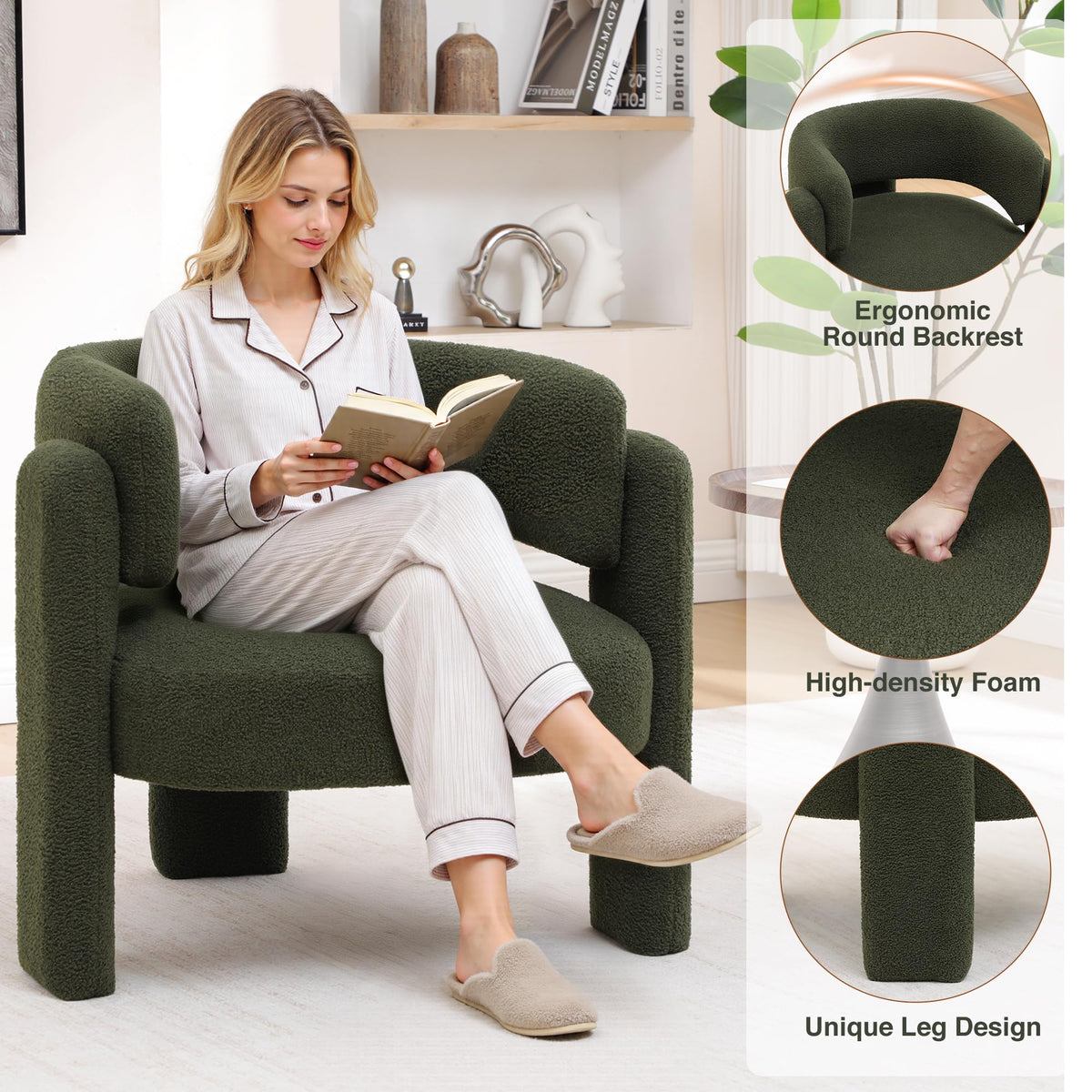 Sherpa Barrel Accent Chairs Set of 2 Olive Green H33669