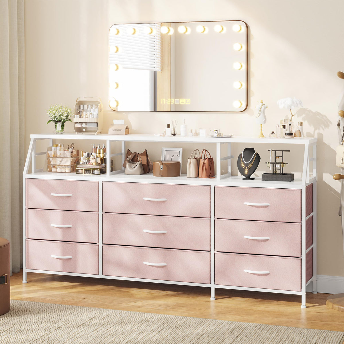 Pink 9 Fabric Drawer Dresser P500515