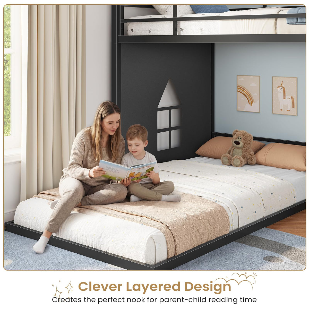 Twin Over Twin L-Shaped Bunk Bed with 9 Storage Drawers, LED Lights, Guardrail & Ladder, Black P864667