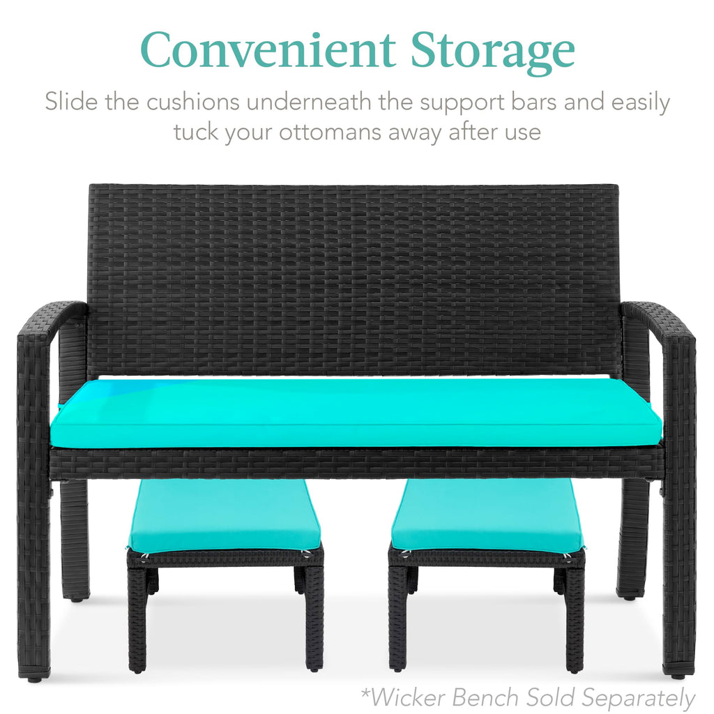 Set of 2 Wicker Ottomans with Removable Cushions W5256