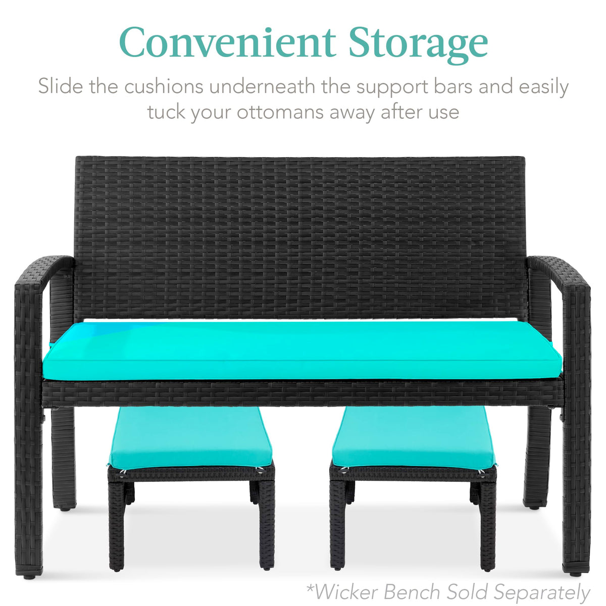 Set of 2 Wicker Ottomans with Removable Cushions W5256