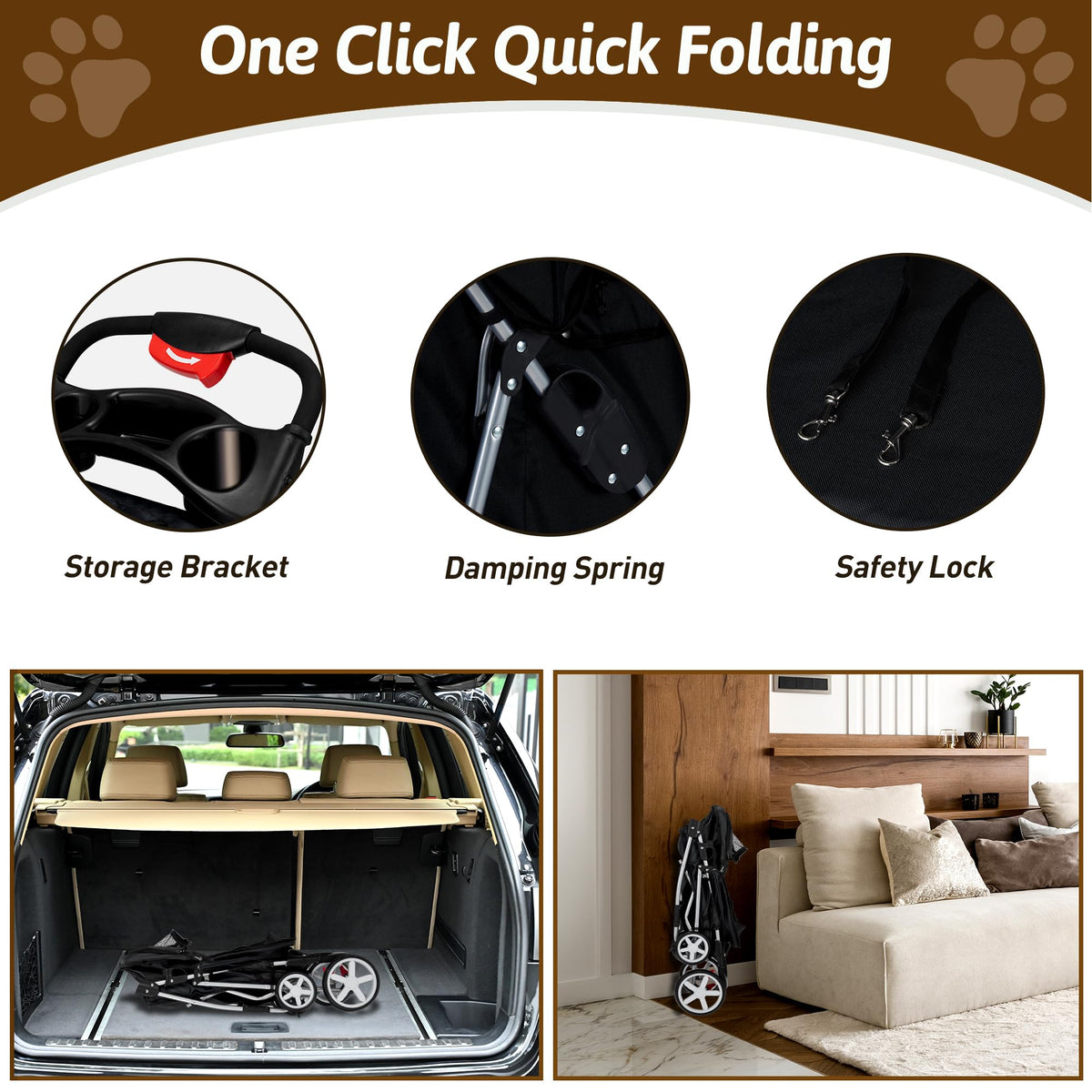 Foldable Pet Stroller 4 Wheels Black G59323