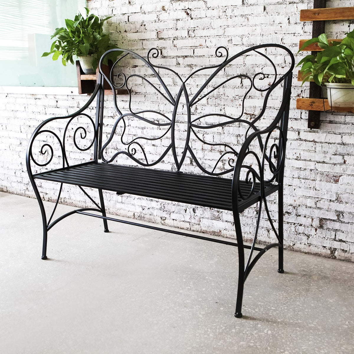 Outdoor Cast Iron Bench with Armrests Double Seats E593