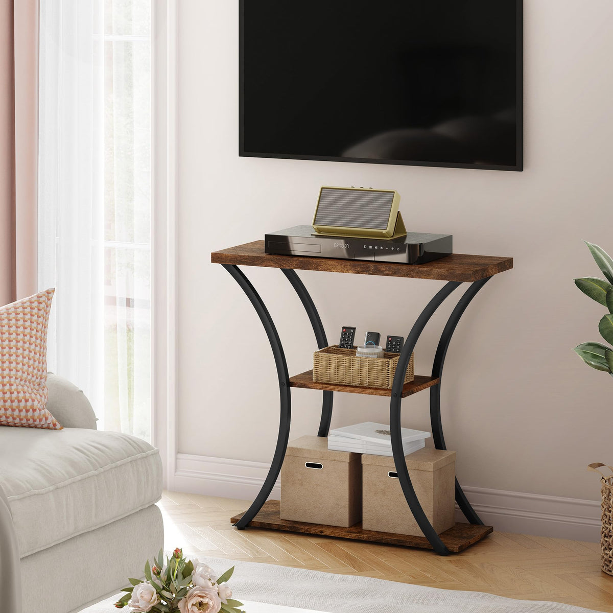 3 Tier Console Table with Open Wood Shelves F160