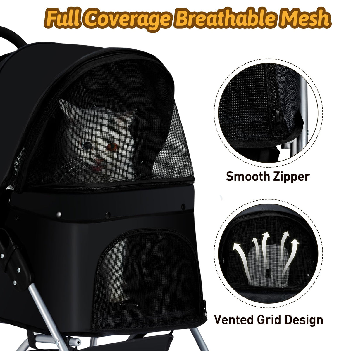Foldable Pet Stroller 4 Wheels Black G59323