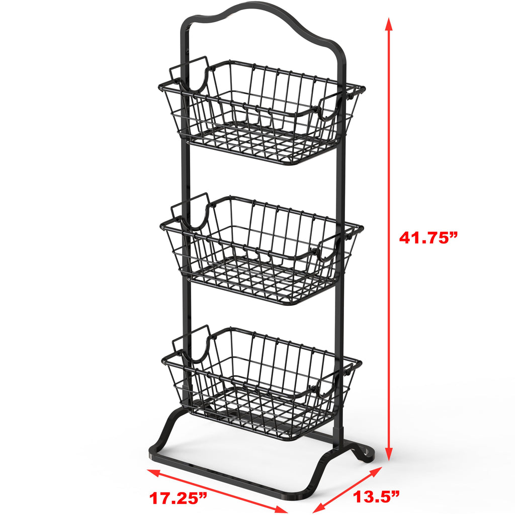 3-Tier Wire Fruit Basket Stand, Black X961