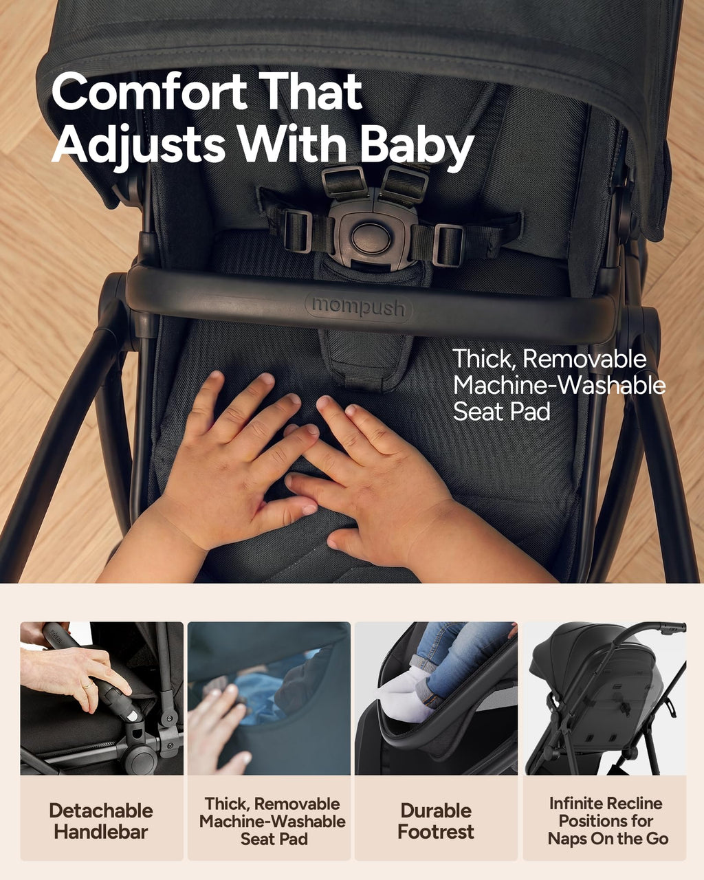 2-in-1 Bassinet Stroller Reversible Seat Black F3918