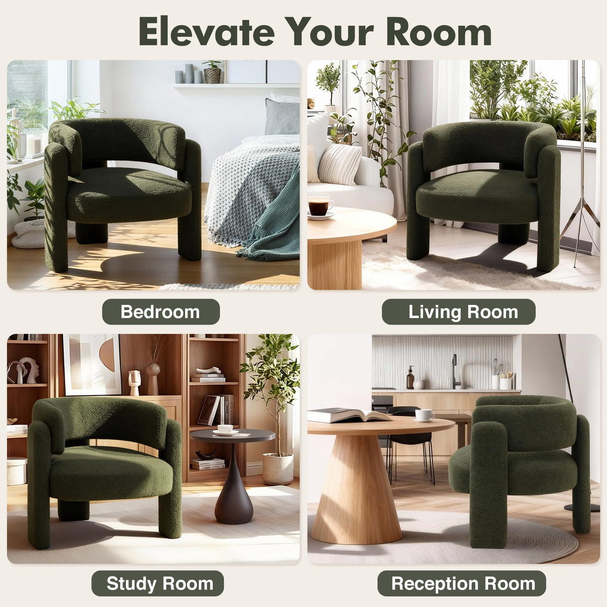 Sherpa Barrel Accent Chairs Set of 2 Olive Green H33669