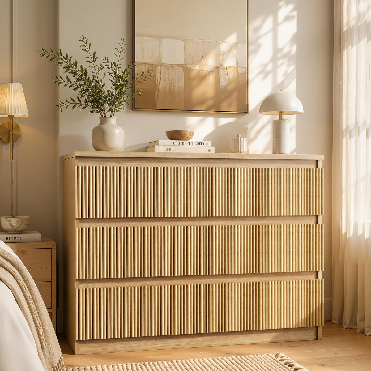6 Drawer Fluted Wood Dresser L2014