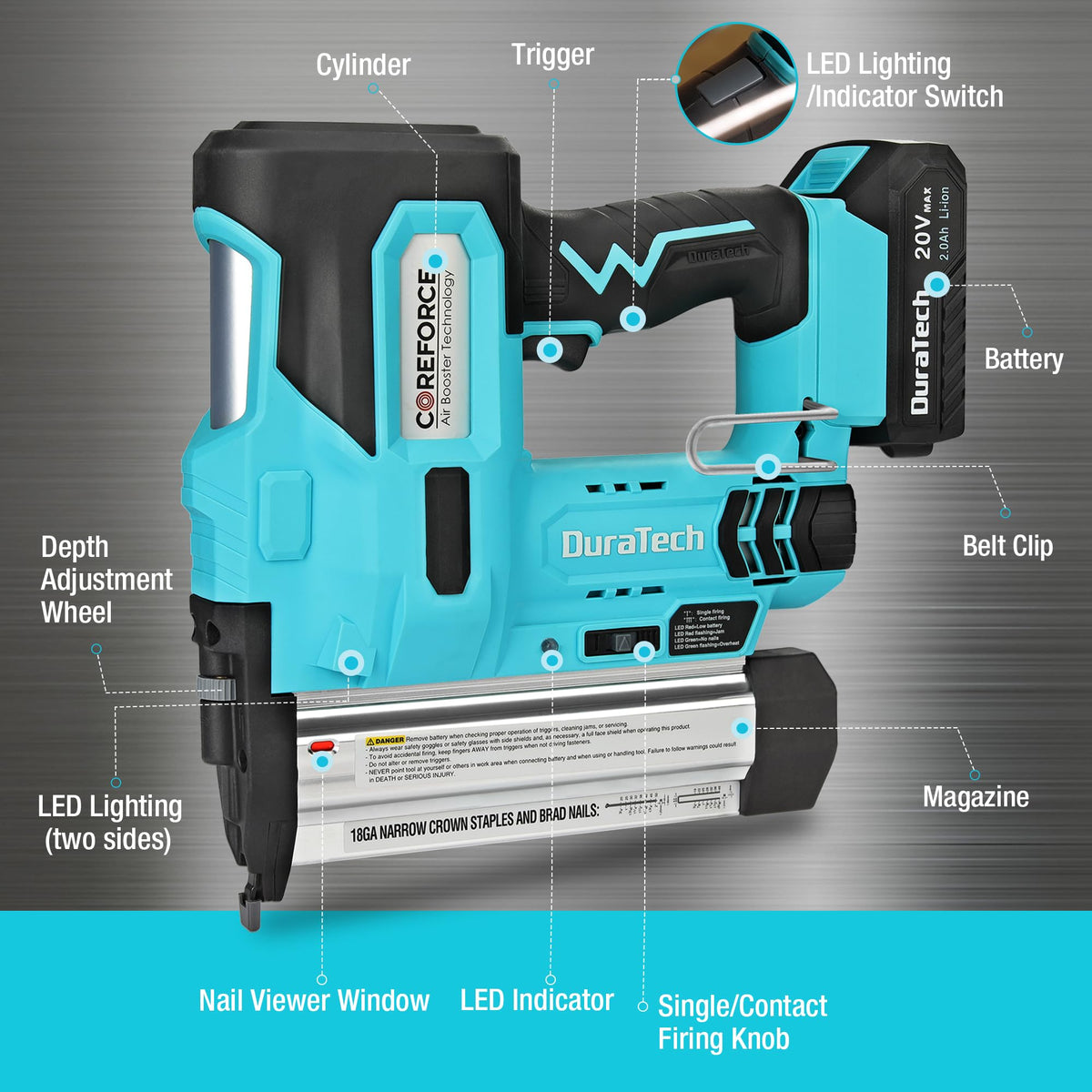 20V Cordless 18 Gauge 2-in-1 Nail Staple Gun F70655