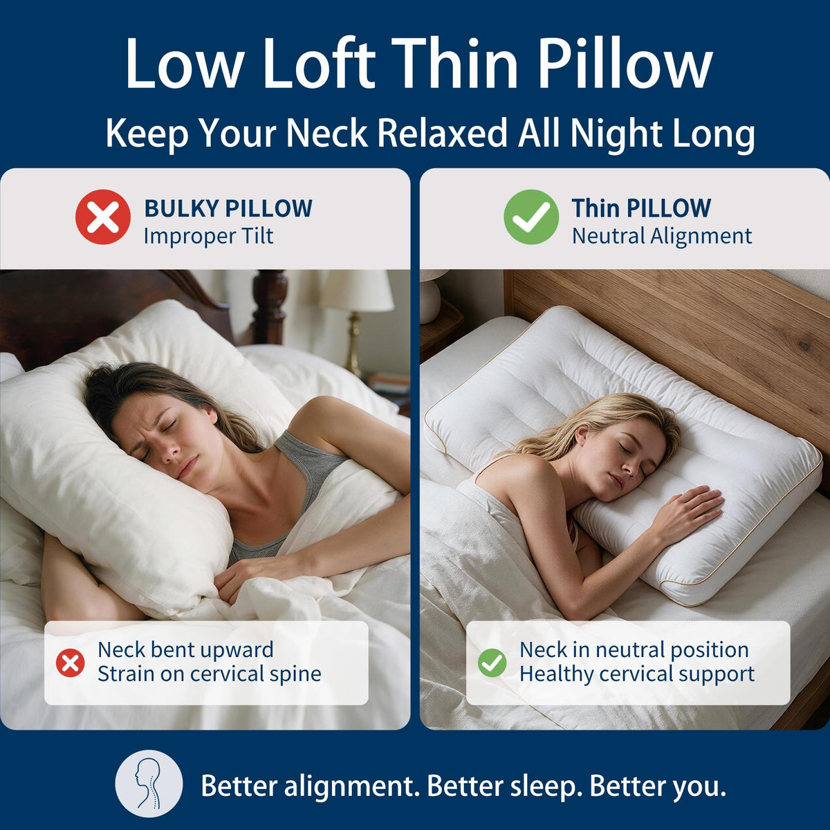 King Size Set of 2 Ultra Thin Pillow D488