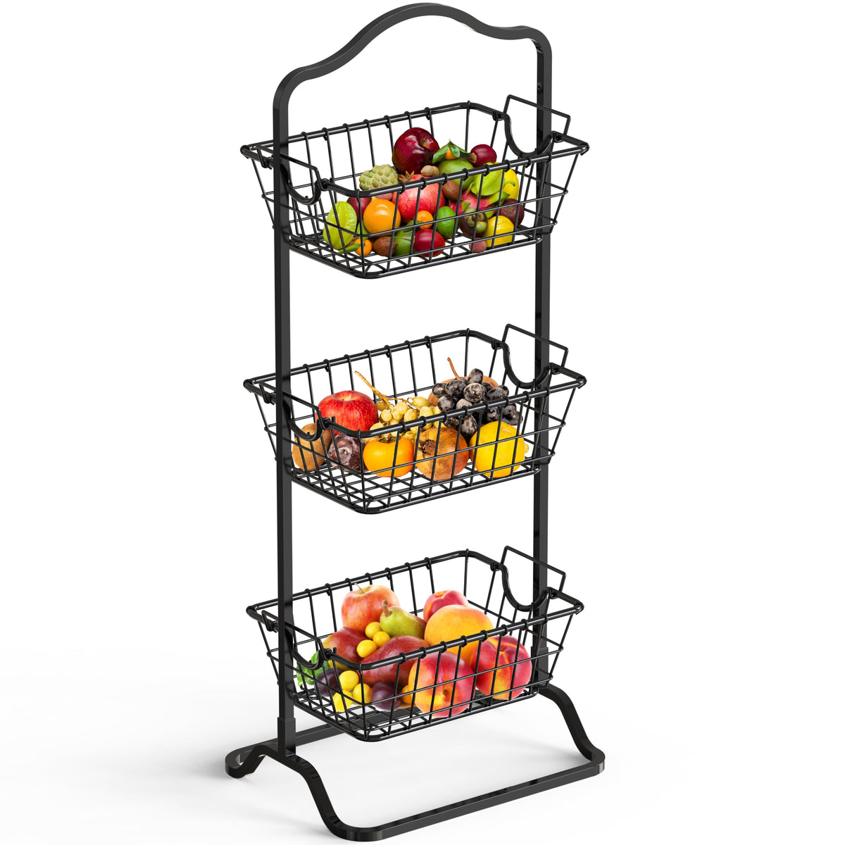 3-Tier Wire Fruit Basket Stand, Black X961