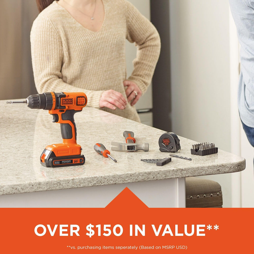 20V MAX 68-Piece Cordless Drill and Home Tool Kit with Storage Bag V343106