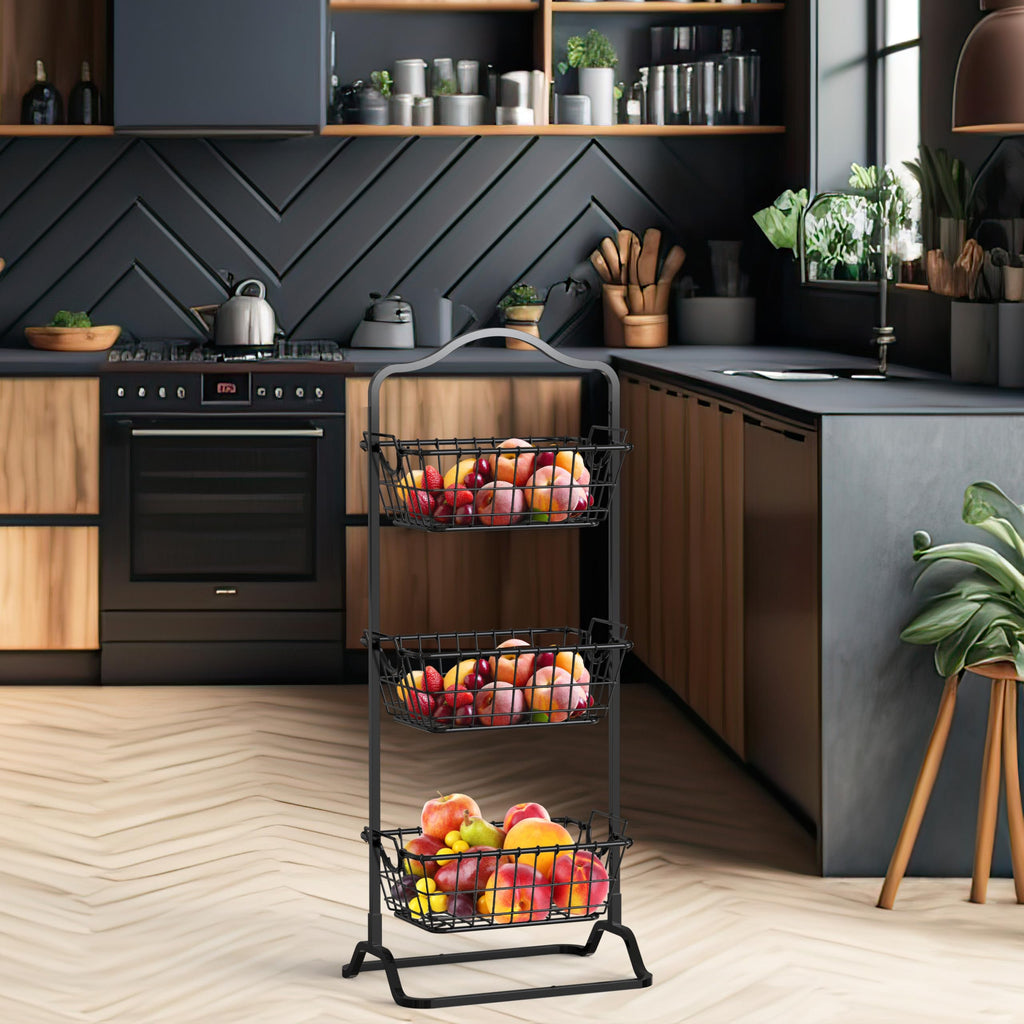 3-Tier Wire Fruit Basket Stand, Black X961