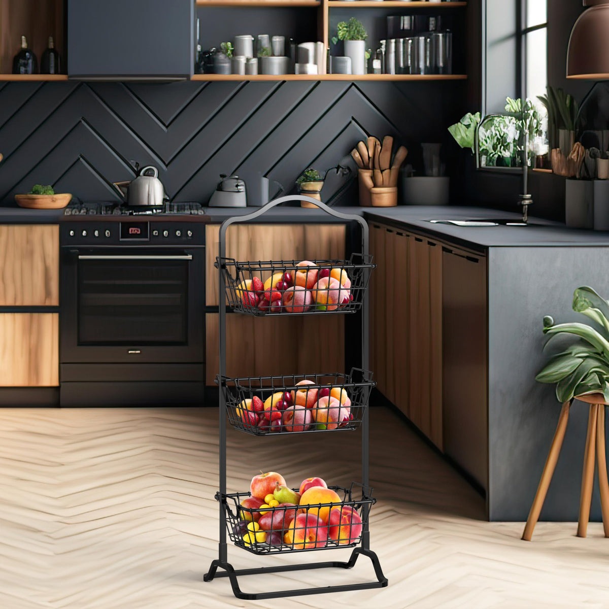 3-Tier Wire Fruit Basket Stand, Black X961