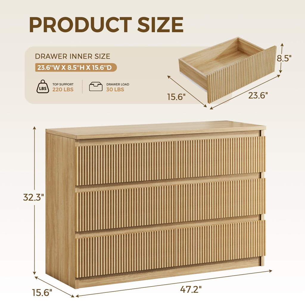 6 Drawer Fluted Wood Dresser L2014