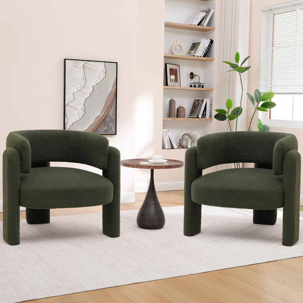 Sherpa Barrel Accent Chairs Set of 2 Olive Green H33669