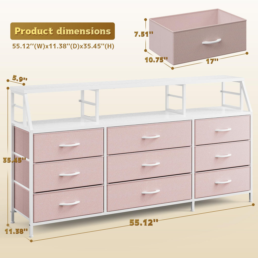 Pink 9 Fabric Drawer Dresser P500515