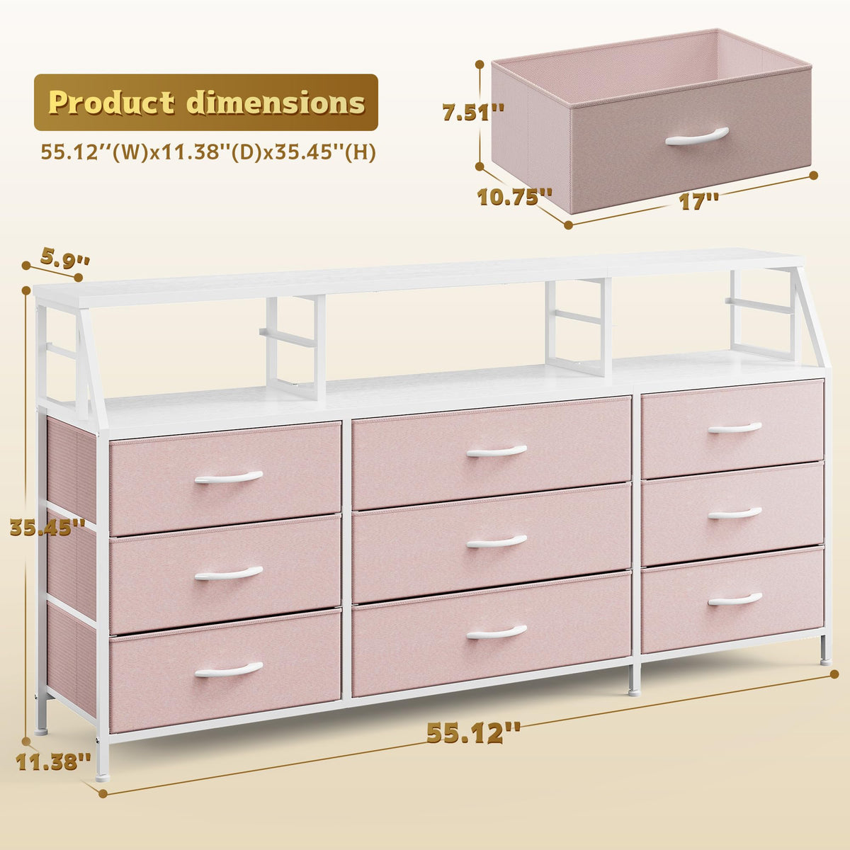 Pink 9 Fabric Drawer Dresser P500515