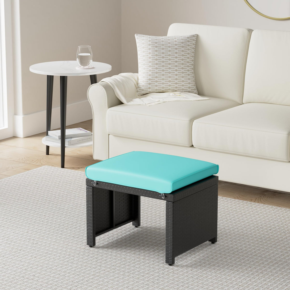Set of 2 Wicker Ottomans with Removable Cushions W5256