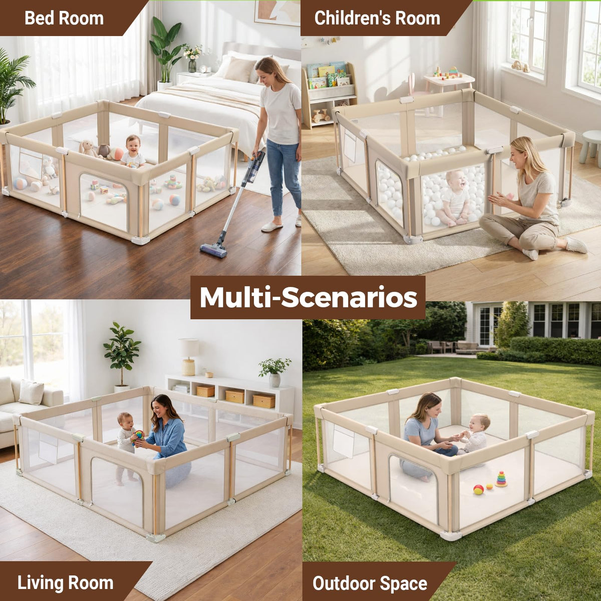 Foldable Baby Playpen with Mat, Mesh and Storage Bag D4489