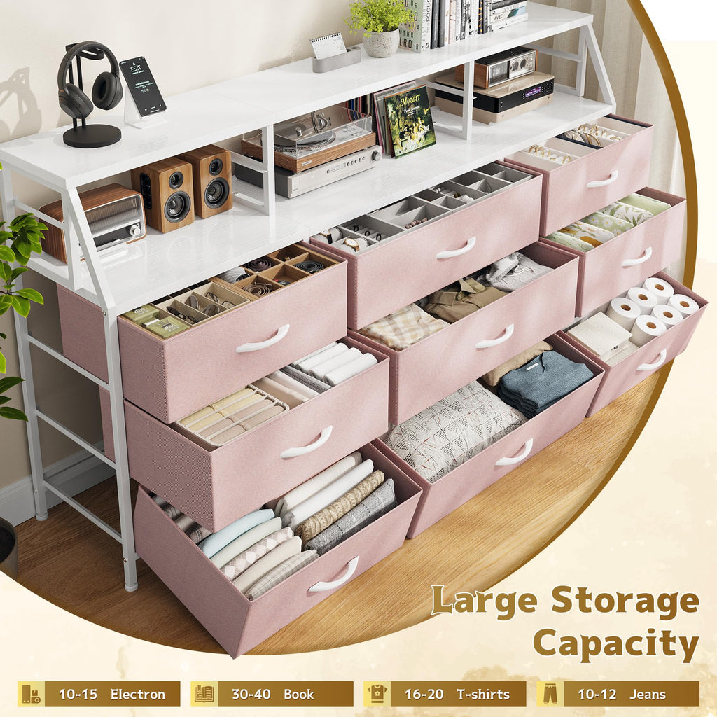 Pink 9 Fabric Drawer Dresser P500515