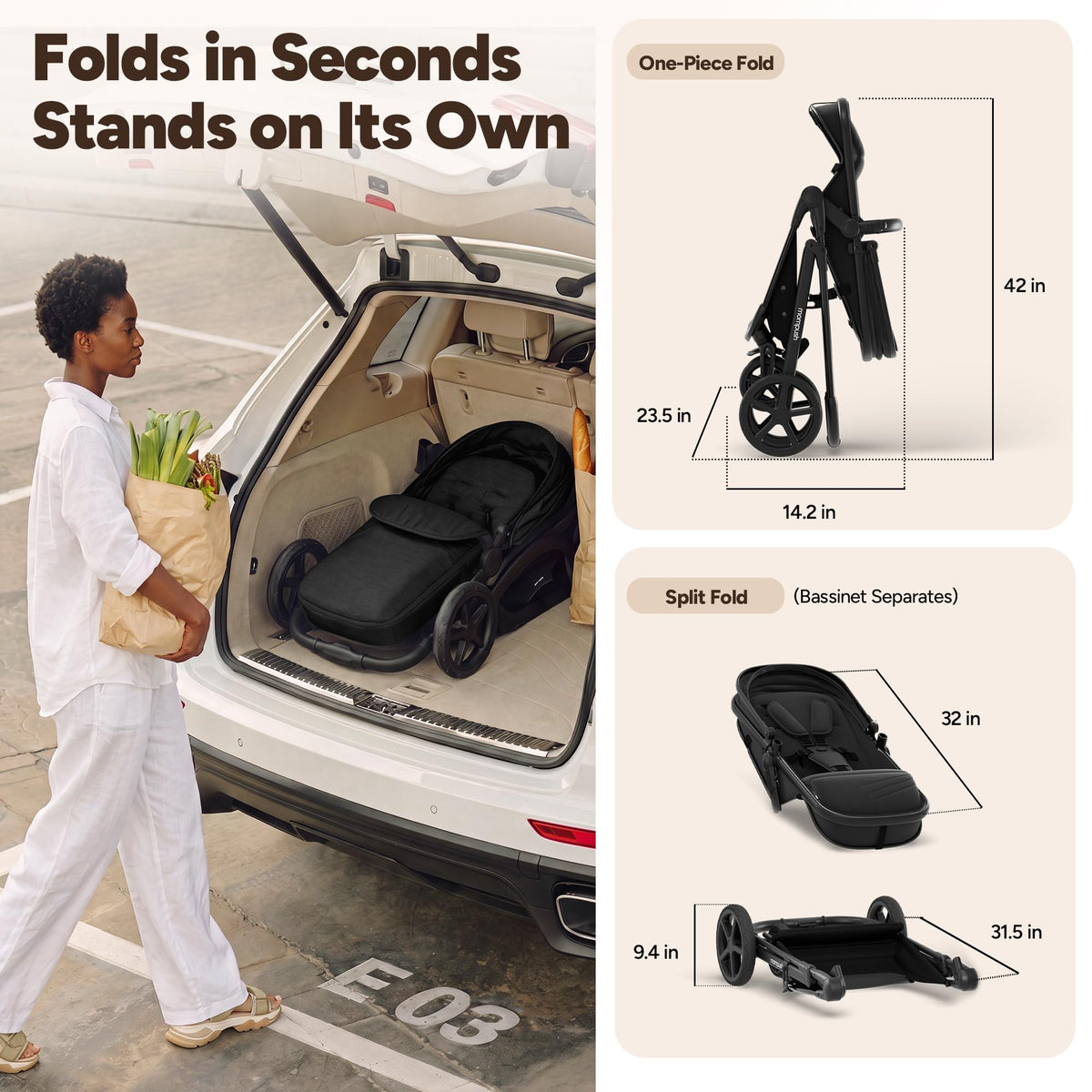 2-in-1 Bassinet Stroller Reversible Seat Black F3918