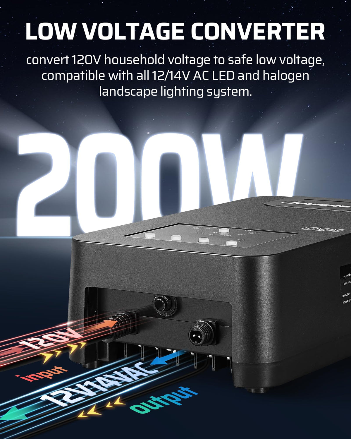 200W Low Voltage Transformer with Photocell Sensor & Timer L697