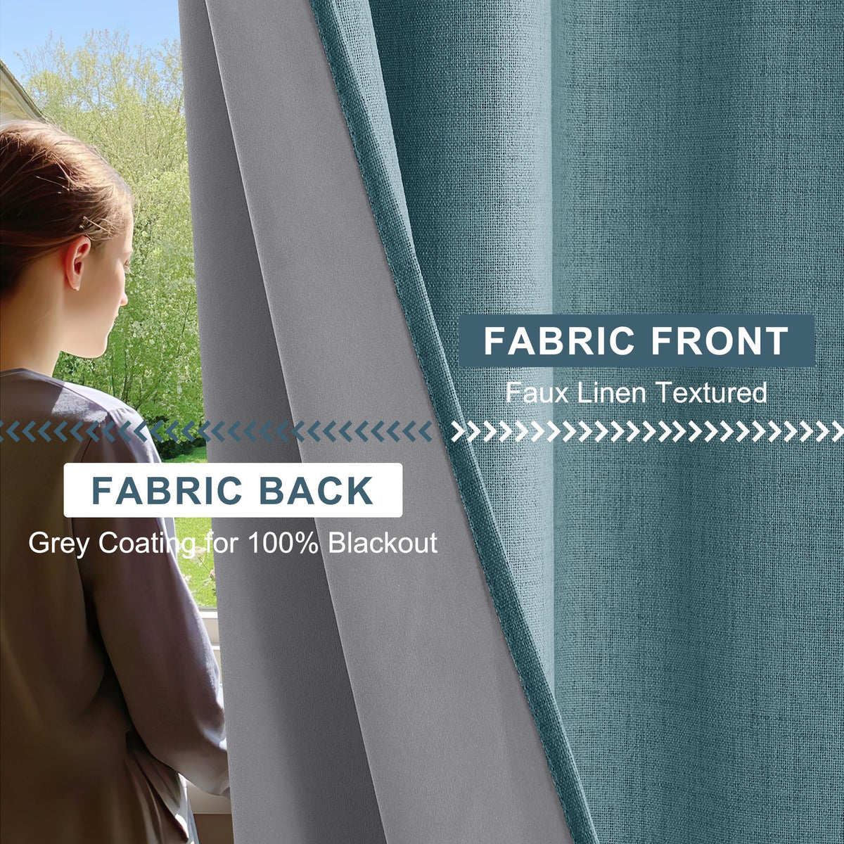 Teal Natural Linen Blackout Curtains 84 inch 2 Panels Set A44754