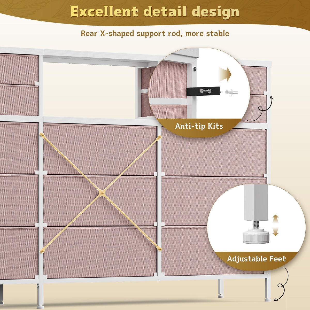 Pink 9 Fabric Drawer Dresser P500515