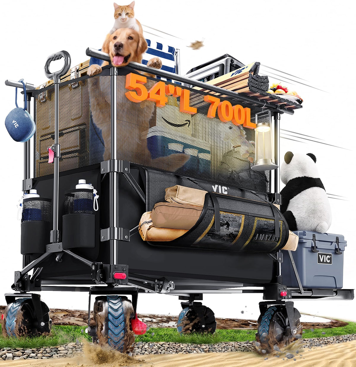 700L Double Tabletop Wagon with Big Wheel U81518