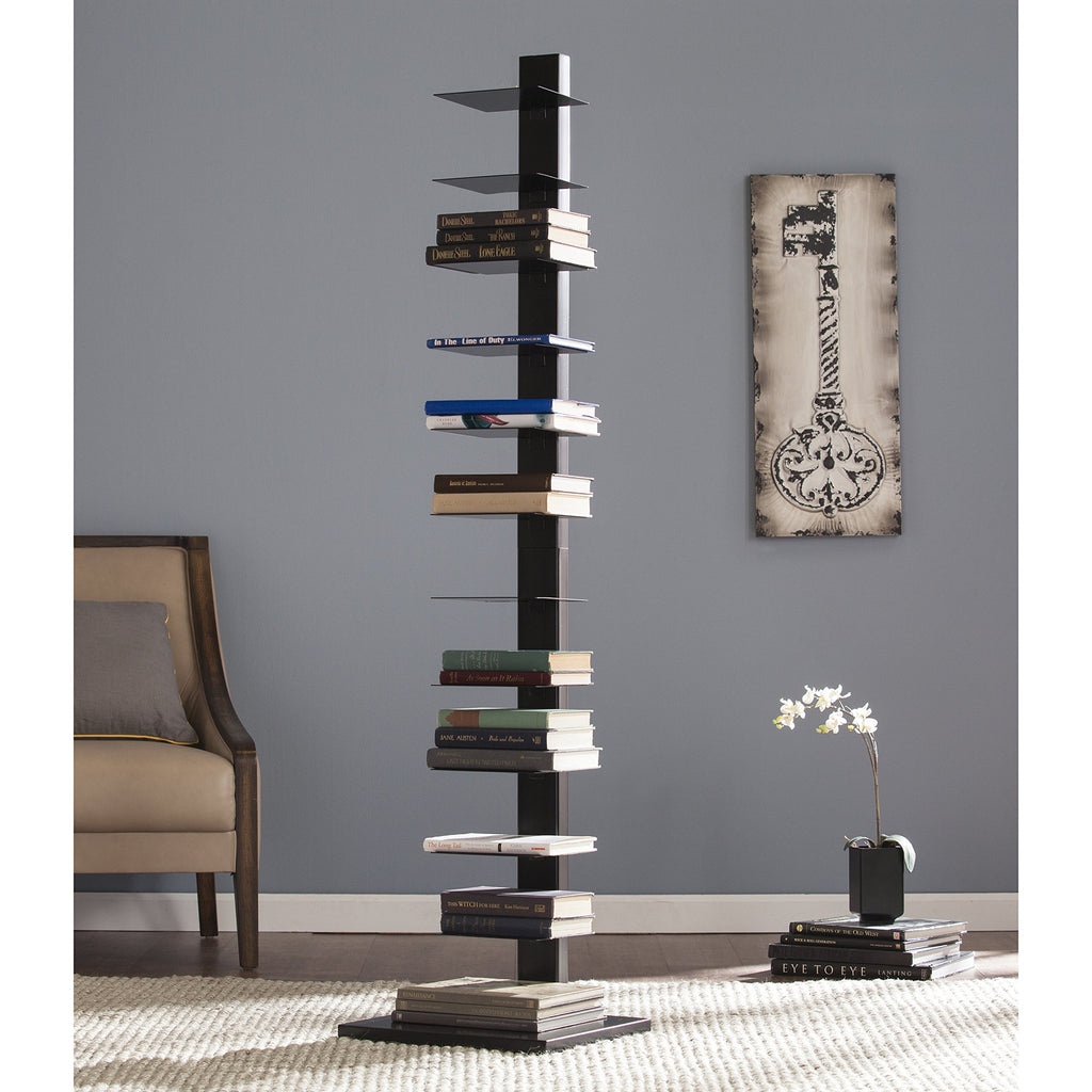 Black 12 Shelf Metal Book Tower S5617