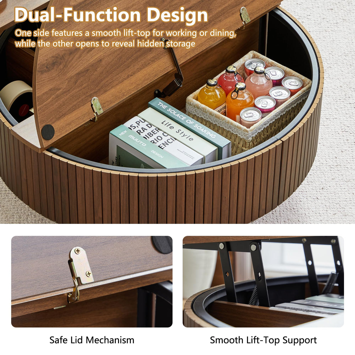 33" Round Lift-Top Coffee Table with Storage L58280