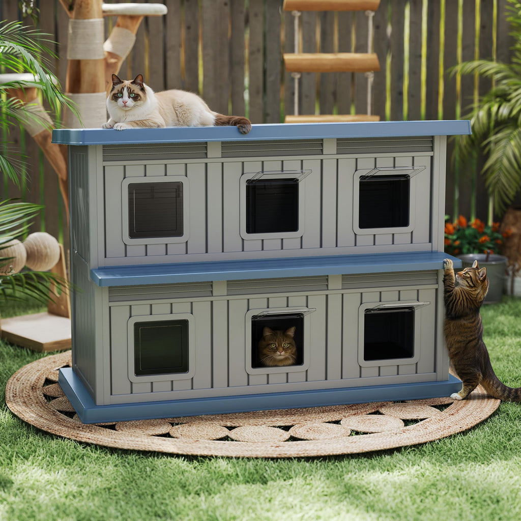 Resin Double-Decker Outdoor Cat House E334134