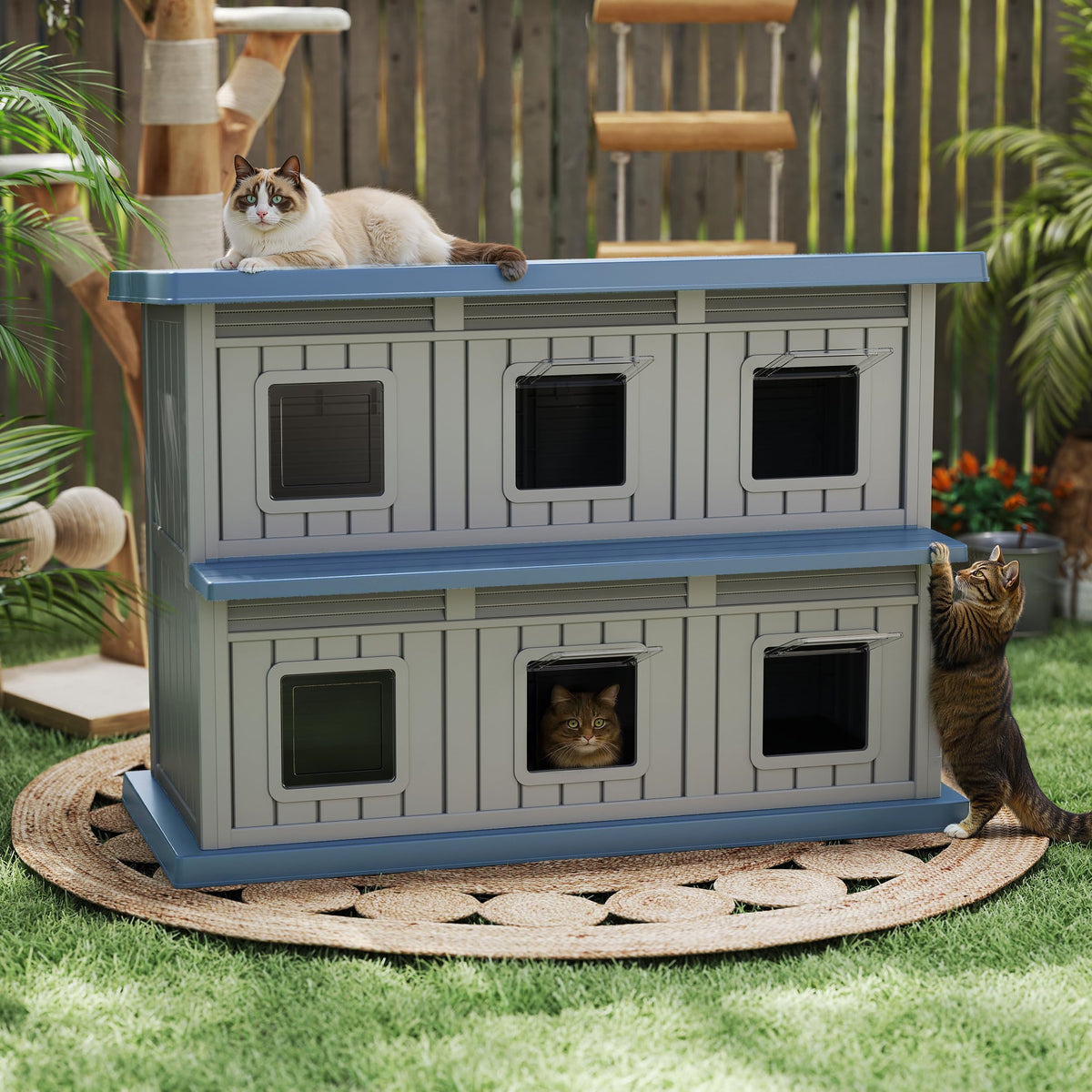 Resin Double-Decker Outdoor Cat House E334134