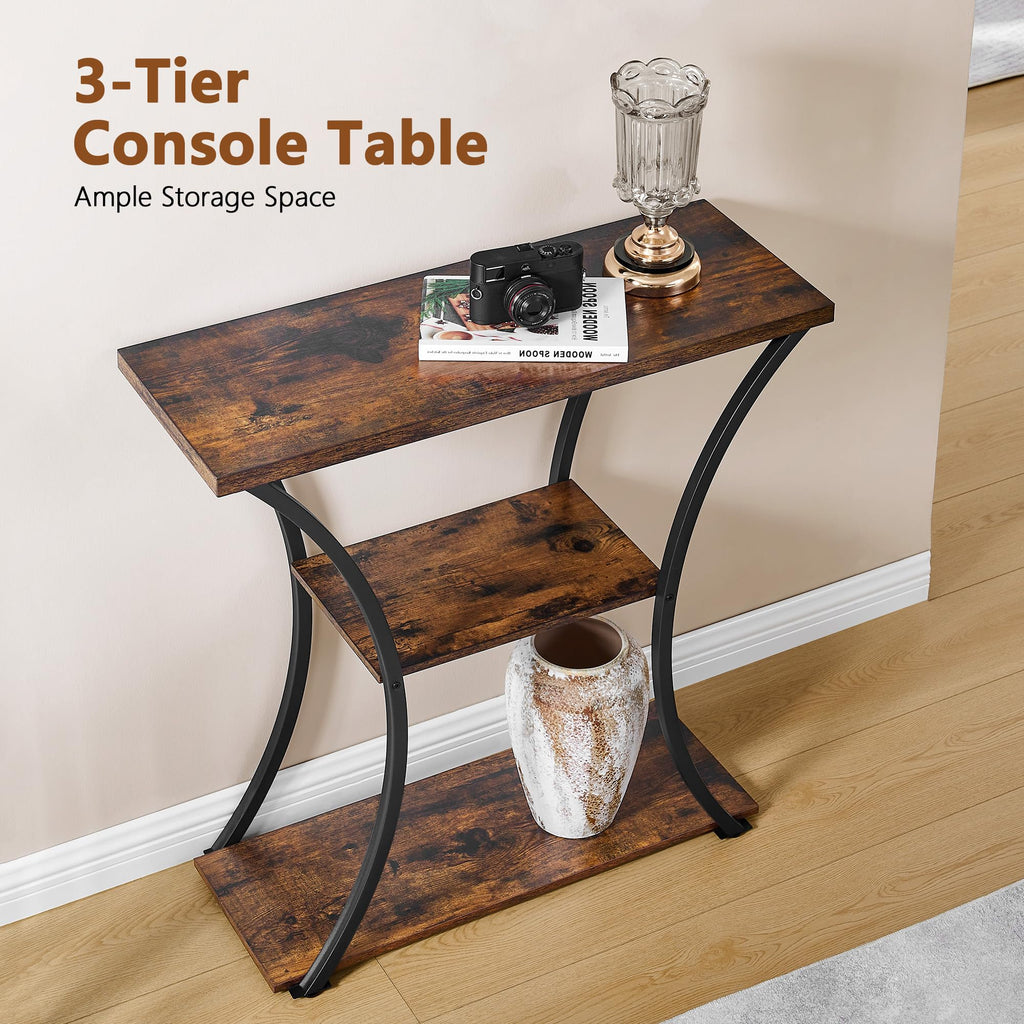 3 Tier Console Table with Open Wood Shelves F160