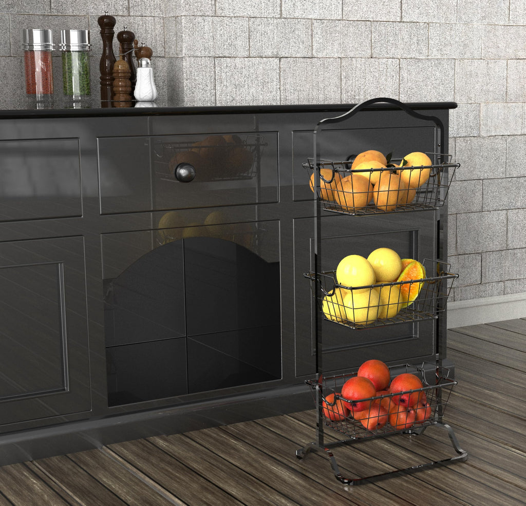3-Tier Wire Fruit Basket Stand, Black X961