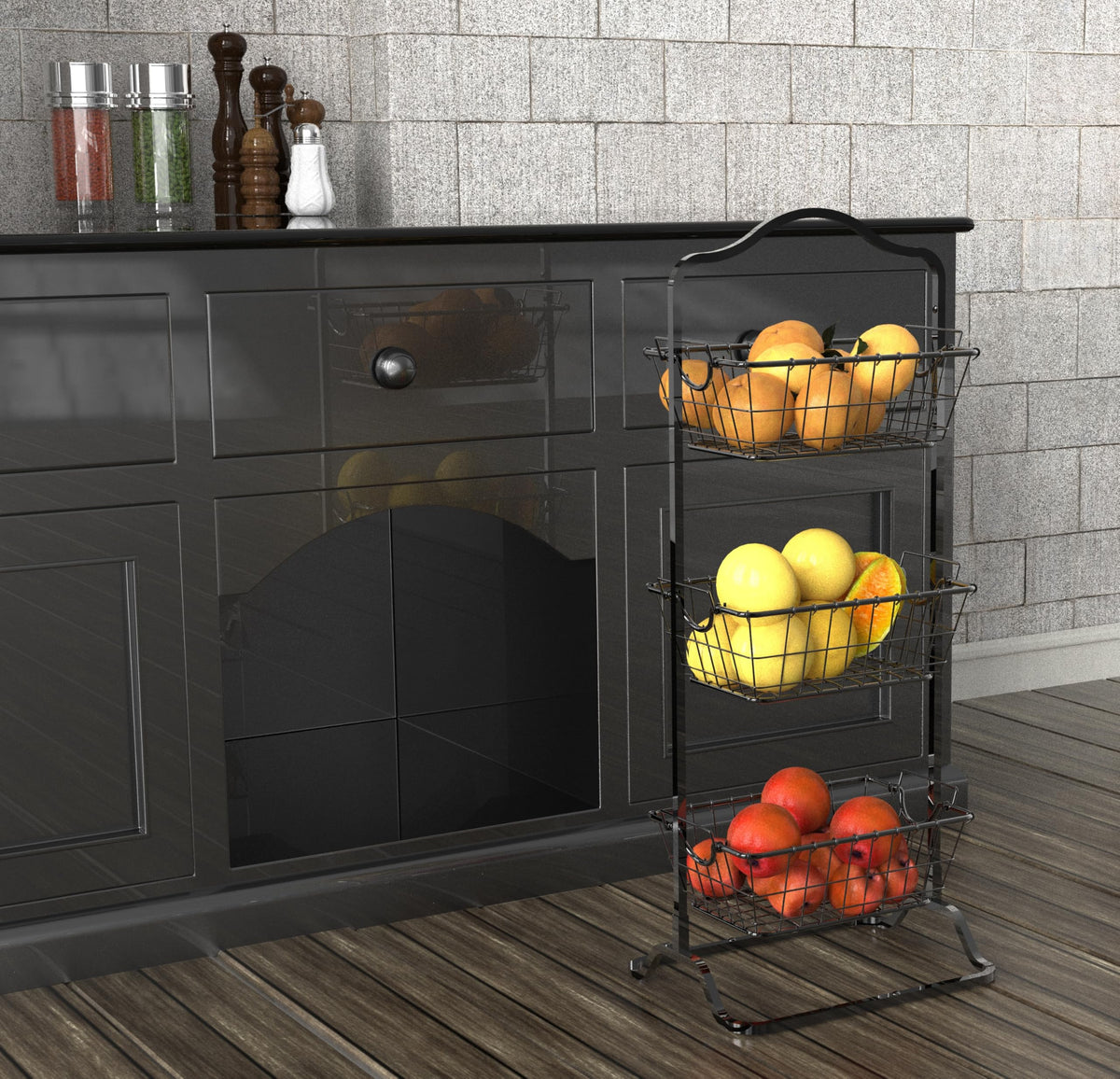 3-Tier Wire Fruit Basket Stand, Black X961
