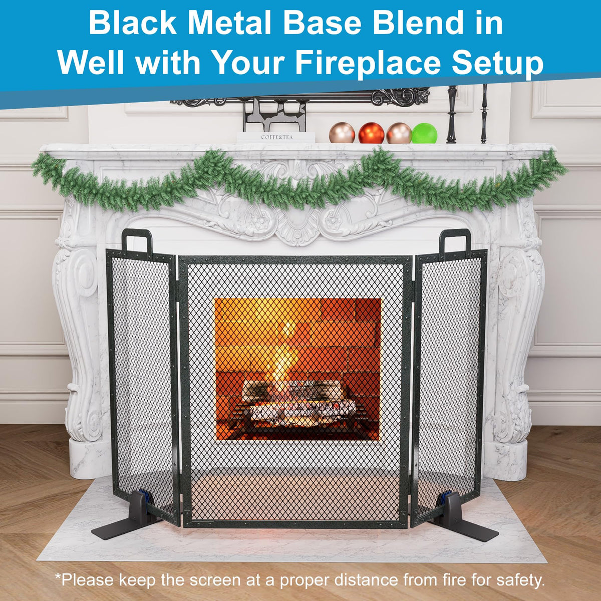 Metal Base Stands for Fireplace Screen, Pack of 2 Black S661