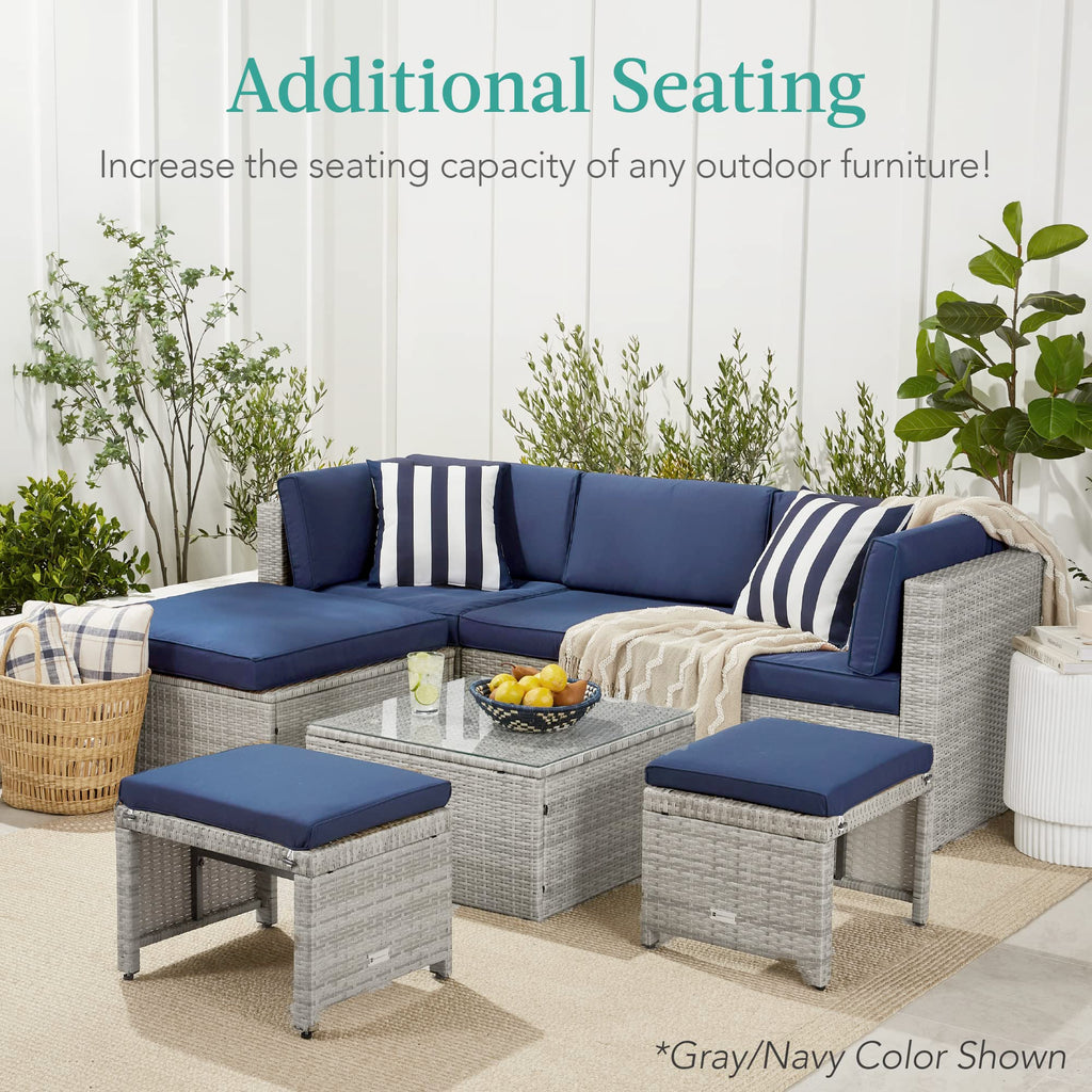 Set of 2 Wicker Ottomans with Removable Cushions W5256