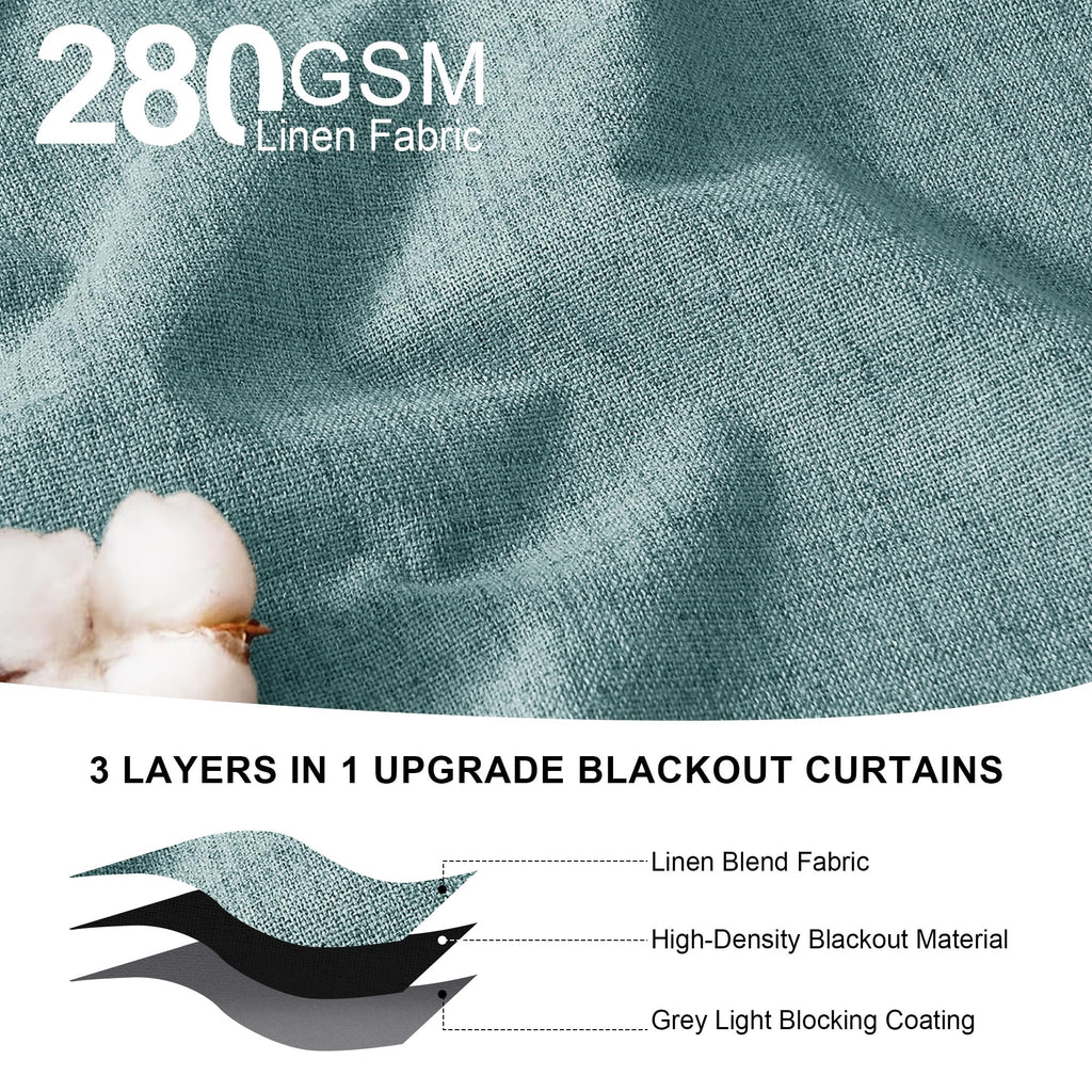 Teal Natural Linen Blackout Curtains 84 inch 2 Panels Set A44754