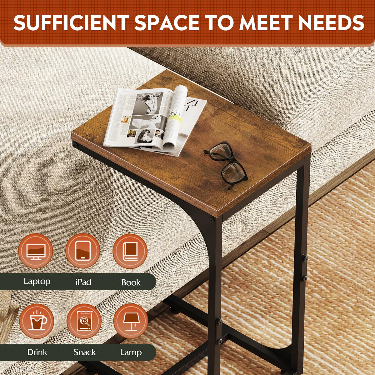 C-Shaped End Table Set of 2 Metal Frame W94740