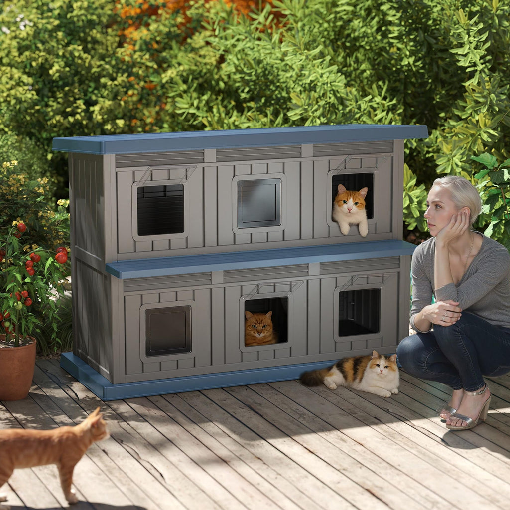 Resin Double-Decker Outdoor Cat House E334134