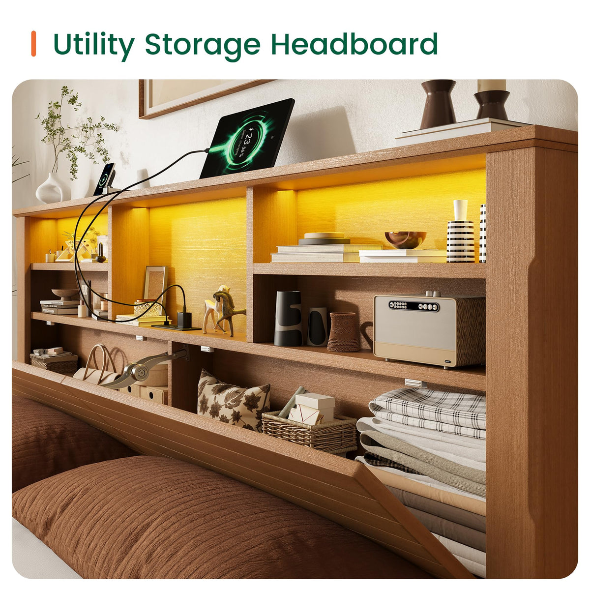King Bed Frame with Headboard and Storage 4 Drawers Brown H23001