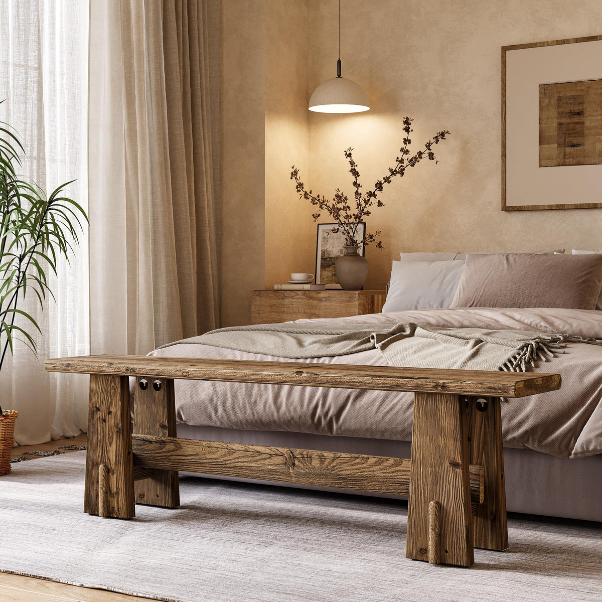 59" Solid Wood Bench T950034
